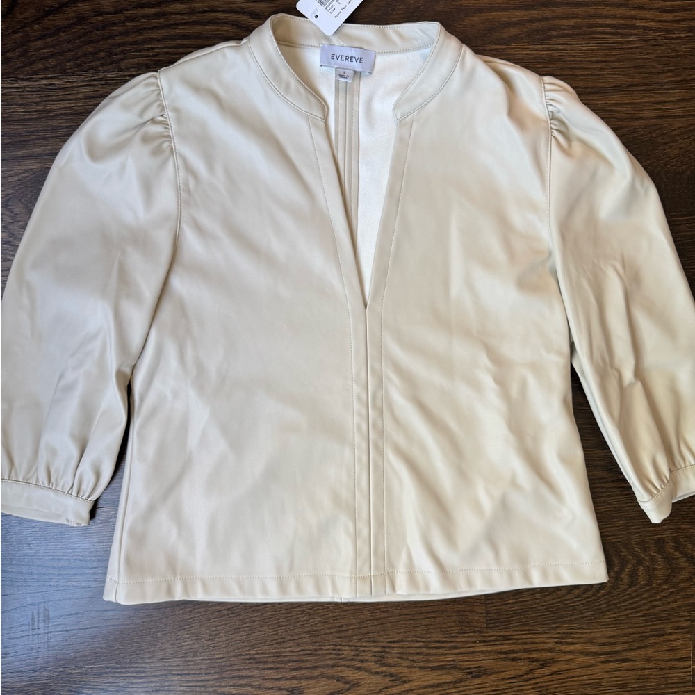 Evereve Cream Leather Top with Mandarin Collar